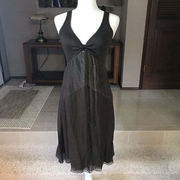 Riva Monti Tank Dress 100% Silk a Line Brown Small Y2K 90s Witchy - Picture 2 of 9